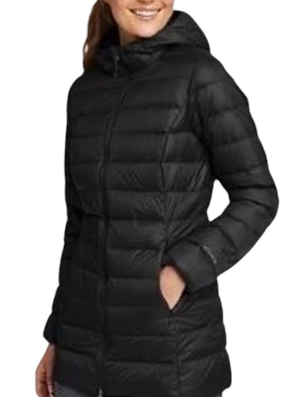 EDDIE BAUER Down Baffles Packable Hooded Puffer Coat in Black Size XL — EB650